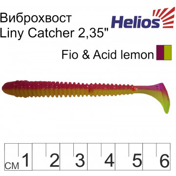 Виброхвост Helios Liny Catcher 2,35"/6 см, цвет Fio & Acid lemon 12 шт HS-5-027 , 